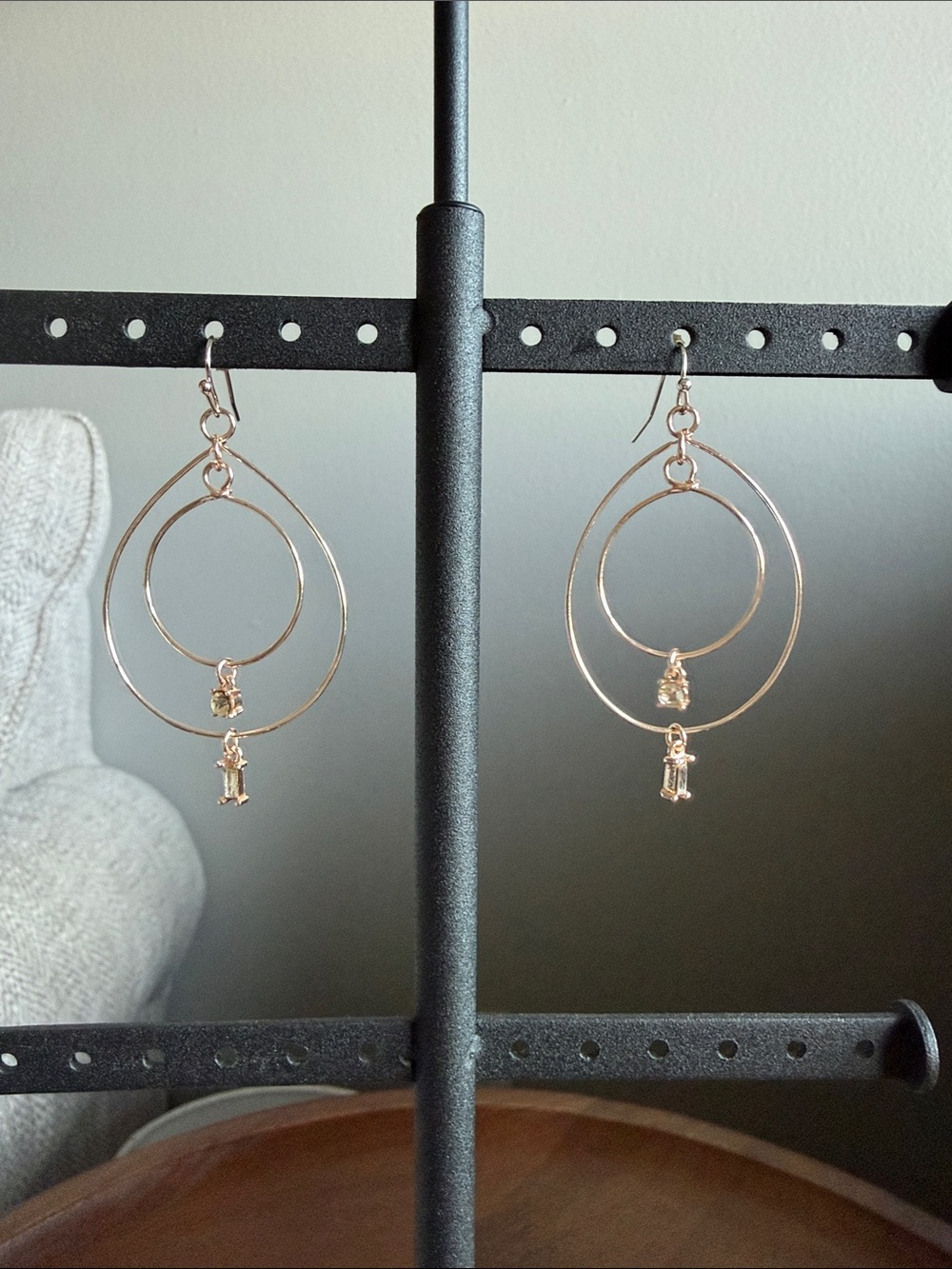 Delicate Double Hoop Drop Earrings in Rose Gold